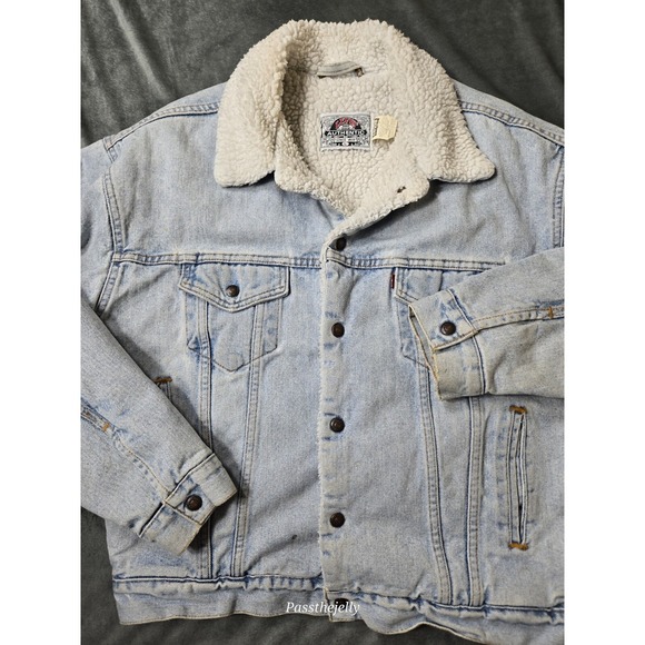 VTG Levis Jacket Large Type 3 Sherpa Denim Trucker Jean Jacket Light Wash Lined‎ - Picture 1 of 13